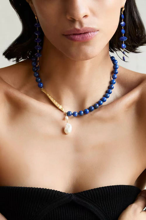 Golden Fish Gemstones Beaded Baroque Drop Necklace